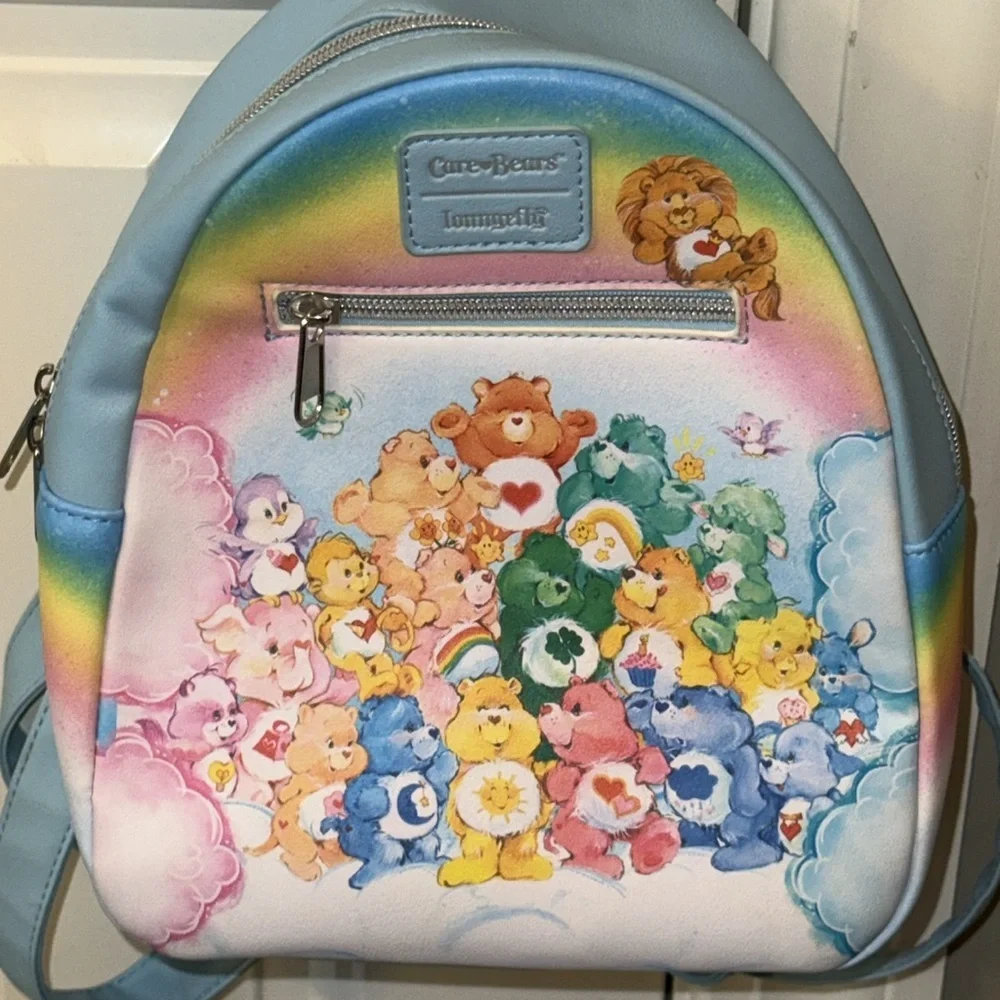Loungefly faux leather whimsical Care Bears mini backpack purse